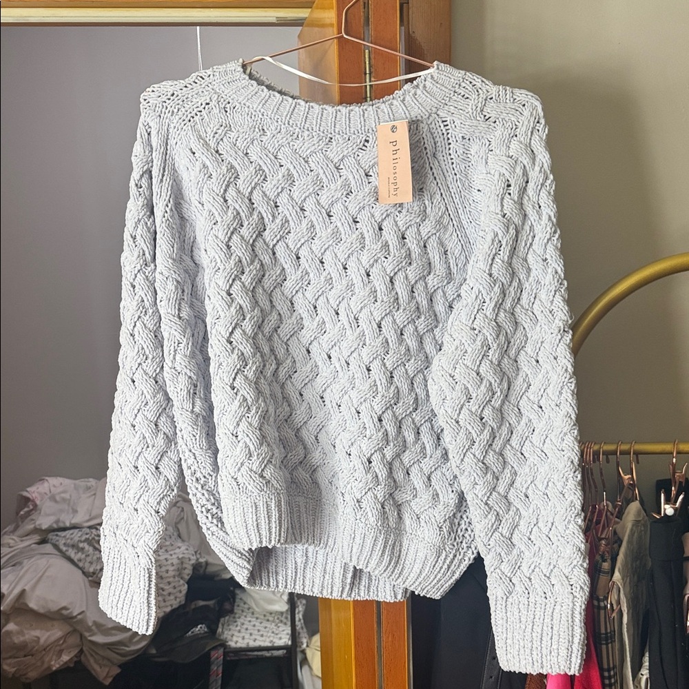 Philosophy Light Gray Cable Knit Sweater